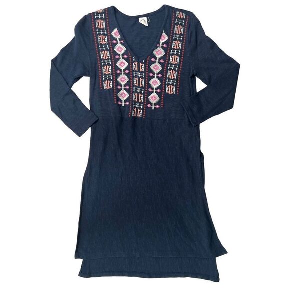 Akemi + Kin Anthropologie Savin Navy Embroidered Long Sleeve Tunic Knit Top - Picture 2 of 12